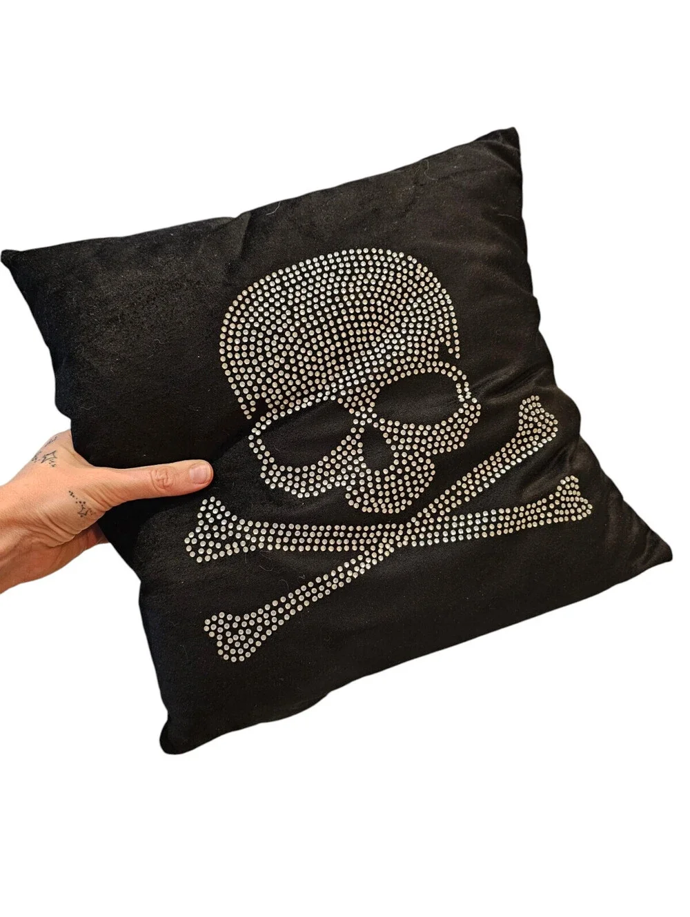 Pier 1 Rhinestone Skull and Crossbones throw pillow Black White Goth NEW
